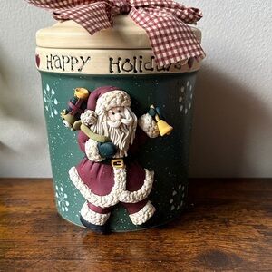 Holiday Santa Jar with Ribbon - Green